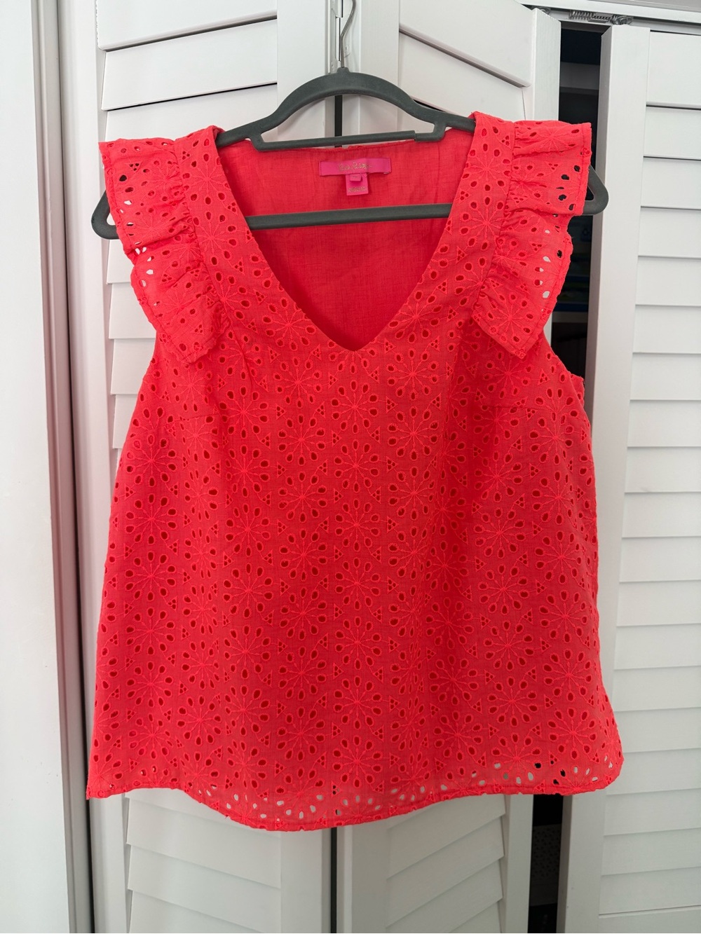 Lilly Pulitzer Women’s Eyelet Ruffle Sleeve Tank Top - Bright Pink/ Coral